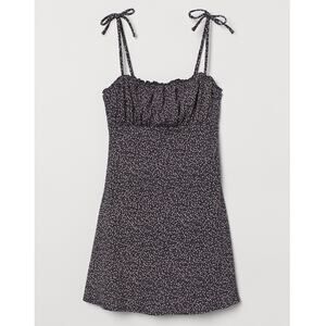H&M Divided Bow-Detail Jersey Dress - Size‎ M - Black Green Ditsey Floral Mini